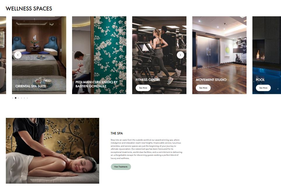 Luxury hotel spa page at Mandarin Oriental Hyde Park London showing wellness facilities and treatment spaces, optimized for searches like spa hotel London and hotel with wellness facilities.