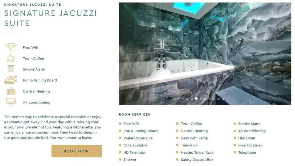 Hotel jacuzzi suite page at NOX Kensington Gardens London featuring private hot tub room, optimized for searches like hotel with jacuzzi London or hotel with hot tub near Hyde Park.