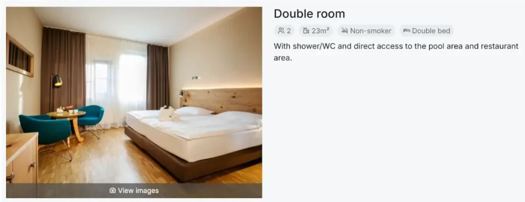 Poor hotel room description example with minimal details, unclear differences between room categories, and limited information for guests