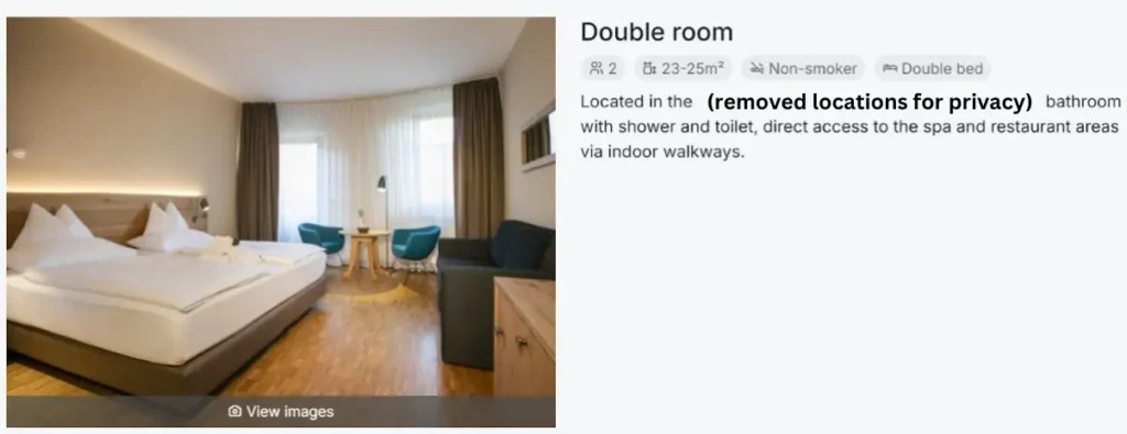 Unclear hotel room description example showing lack of differentiation between room types and missing key guest information