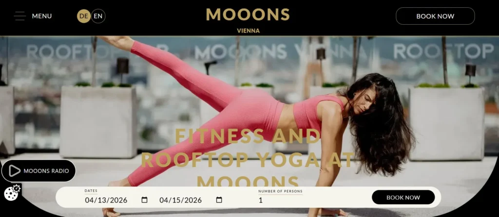 Mooons Vienna rooftop yoga and fitness experience showing how hotels can turn amenities into SEO-focused feature pages