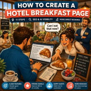 A great breakfast page turns real guest desire into useful content. The croissant in the image is funny, but the lesson is serious: describe breakfast clearly enough that guests can almost taste it before they book.
