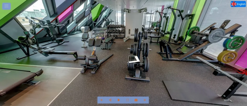 SO Vienna hotel gym virtual tour showing strength equipment, cardio machines and fitness area layout