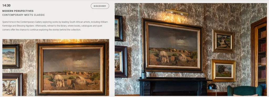 Ellerman House Discovery journey showing a 14:30 visit to its contemporary South African art collection.